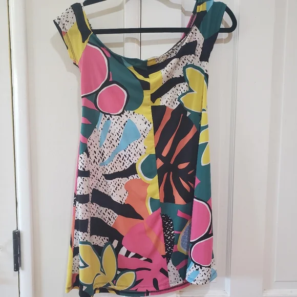 BCBGeneration Dress Tropical Cap Sleeves Front Tie S Monstera Print y2k - Picture 6 of 7